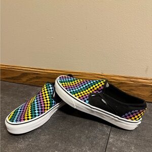NWOT Vans Rainbow Checkered Slip-On Shoes